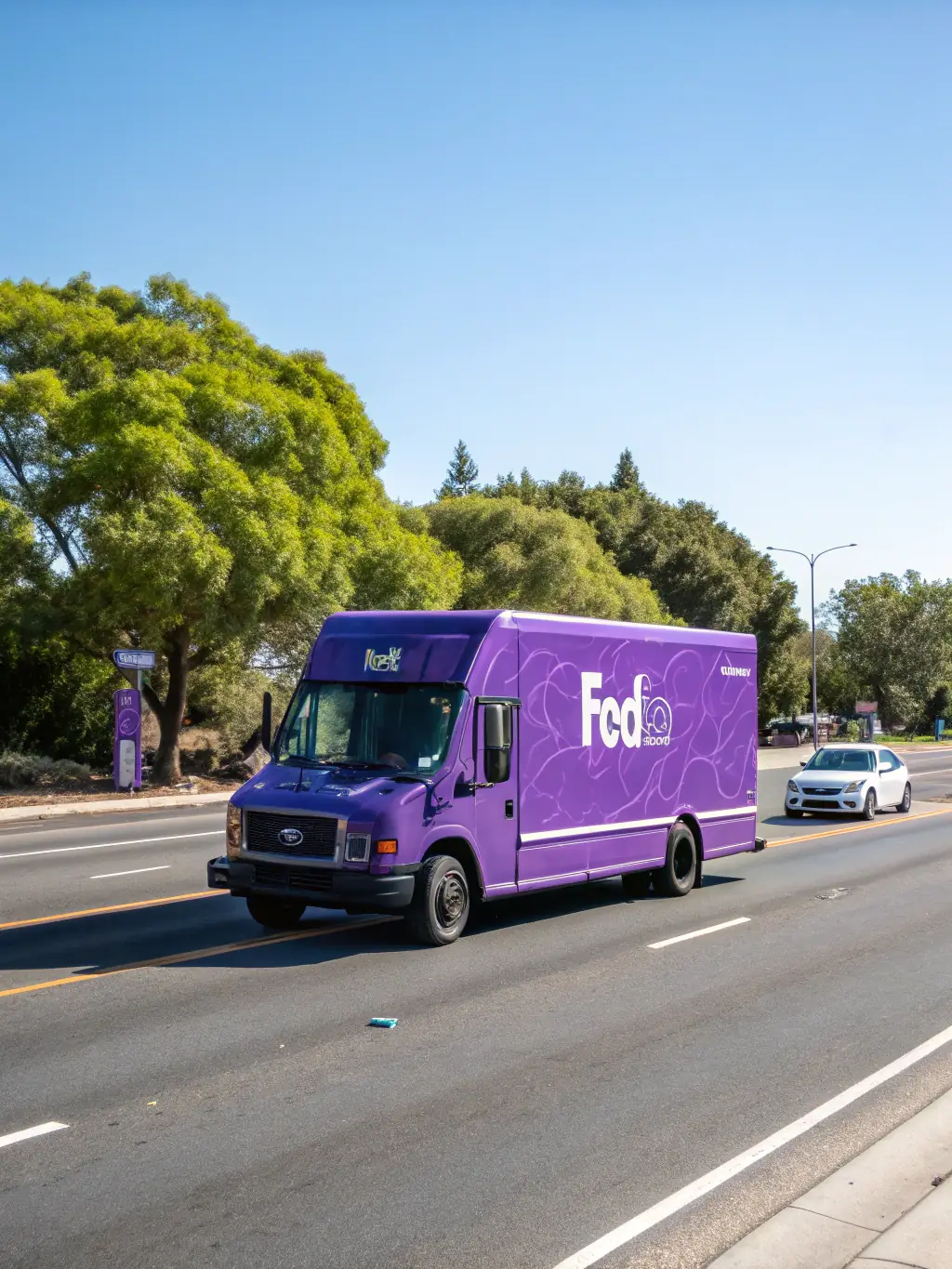 A delivery truck with the WareShip logo on its side, driving down a city street, symbolizing the company's commitment to on-time delivery.